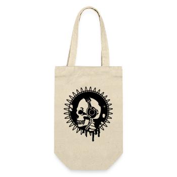 Totenkopf mit Kopfhörer im Profi - Geschenkbeutel für Flaschen - Natur - Vorne