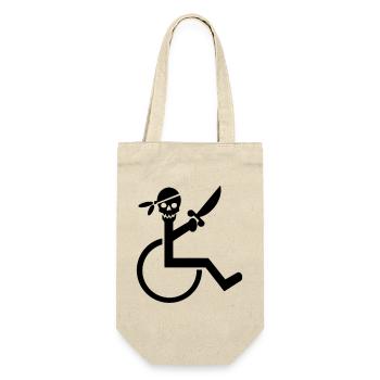Rollstuhlpirat für harte Rollen. Humor Hemd * - Geschenkbeutel für Flaschen - Natur - Vorne