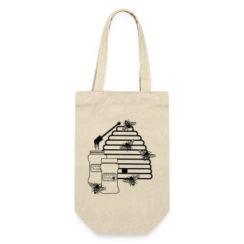 Bienenstock mit Honig und Bienen - Geschenkbeutel für Flaschen - Natur - Vorne