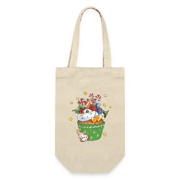 Bunter Weihnachtsmuffin - Geschenkbeutel für Flaschen - Natur - Vorne