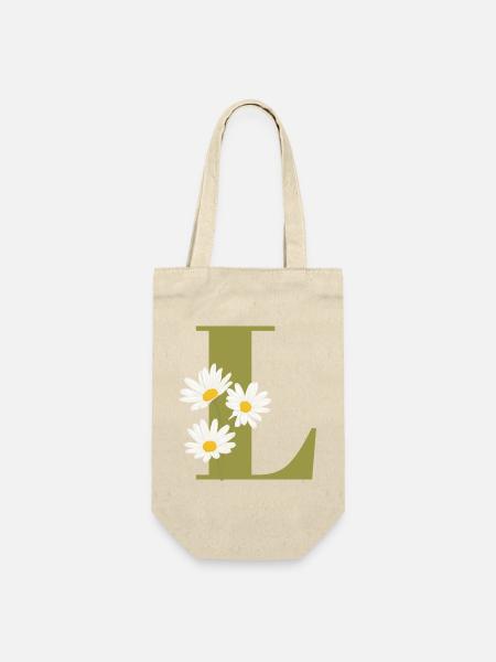Buchstabe l Grüne Gänseblümchen - Geschenkbeutel für Flaschen - Natur