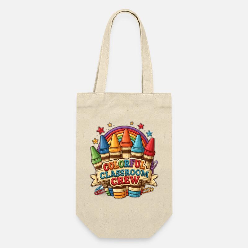 Farbenfrohe Klassenzimmercrew - Geschenkbeutel für Flaschen - Natur