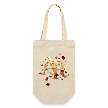 Goldenes AR Herz Design - Geschenkbeutel für Flaschen - Natur - Vorne