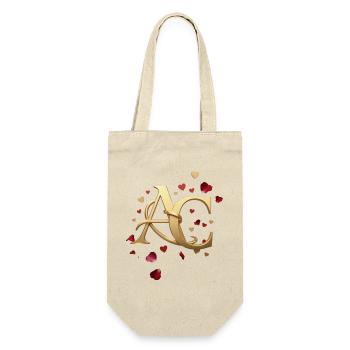 Goldenes Monogramm AC mit Herzen - Geschenkbeutel für Flaschen - Natur - Vorne