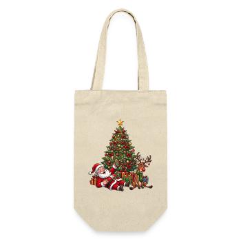 Betrunkener Weihnachtsmann – Lustiges Bier Motiv - Geschenkbeutel für Flaschen - Natur - Vorne