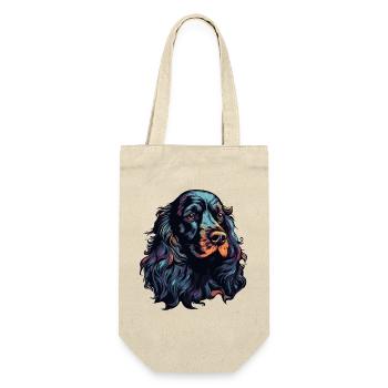 Spaniel Hund Kopf Schwarz Bunt - Geschenkbeutel für Flaschen - Natur - Vorne