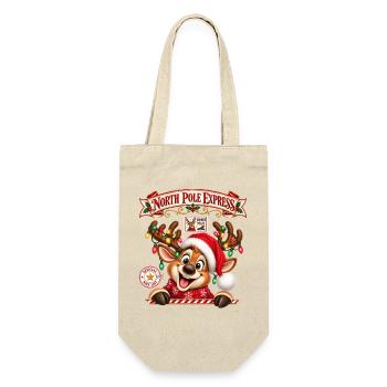 Rentier Reindeer Weihnachtsrentier Lichterkette - Geschenkbeutel für Flaschen - Natur - Vorne
