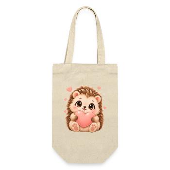 Igel und Herzmotiv - Geschenkbeutel für Flaschen - Natur - Vorne