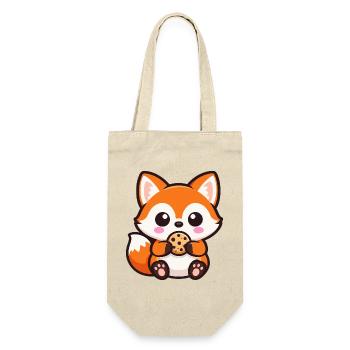 Süßer Fuchs mit Keks Cartoon Chibi Kawaii - Geschenkbeutel für Flaschen - Natur - Vorne
