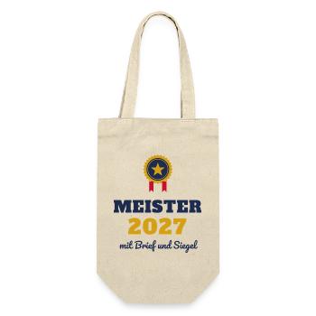 Meister 2027 – mit Brief und Siegel Meisterbrief - Geschenkbeutel für Flaschen - Natur - Vorne