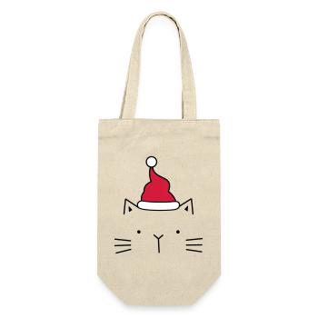 Katze Nikolaus Weihnachtsmann Mütze Weihnachten - Geschenkbeutel für Flaschen - Natur - Vorne