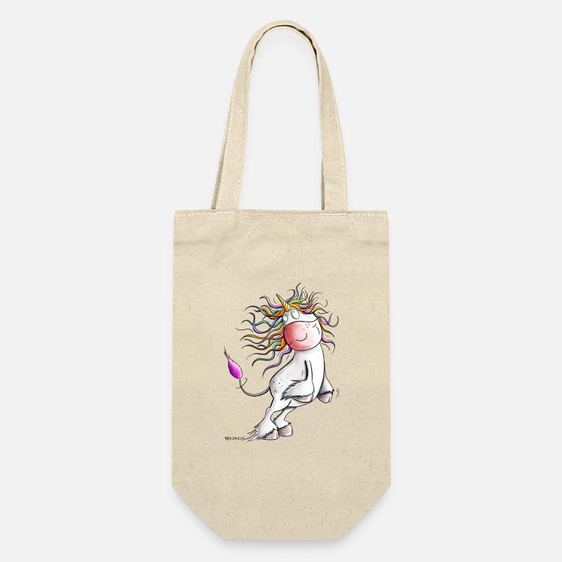 Drolliges Regenbogen Einhorn I Comic Fantasy - Geschenkbeutel für Flaschen - Natur