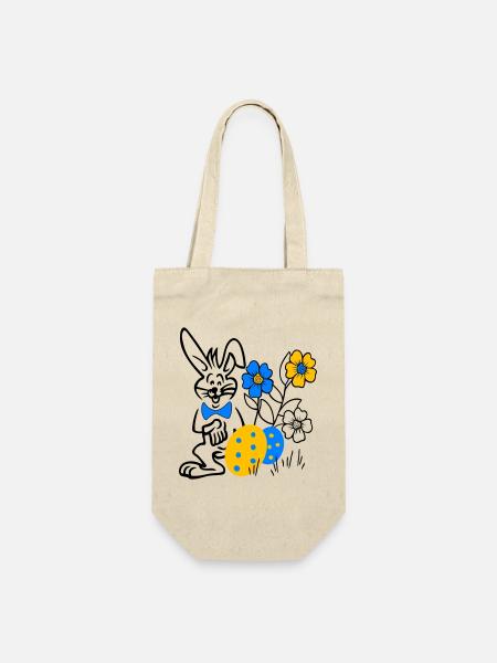 Hase mit Ostereier und Blumen - Geschenkbeutel für Flaschen - Natur
