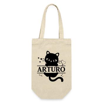 T-Shirt Arturo T-Shirt Geschenkidee Katze Katze - Geschenkbeutel für Flaschen - Natur - Vorne