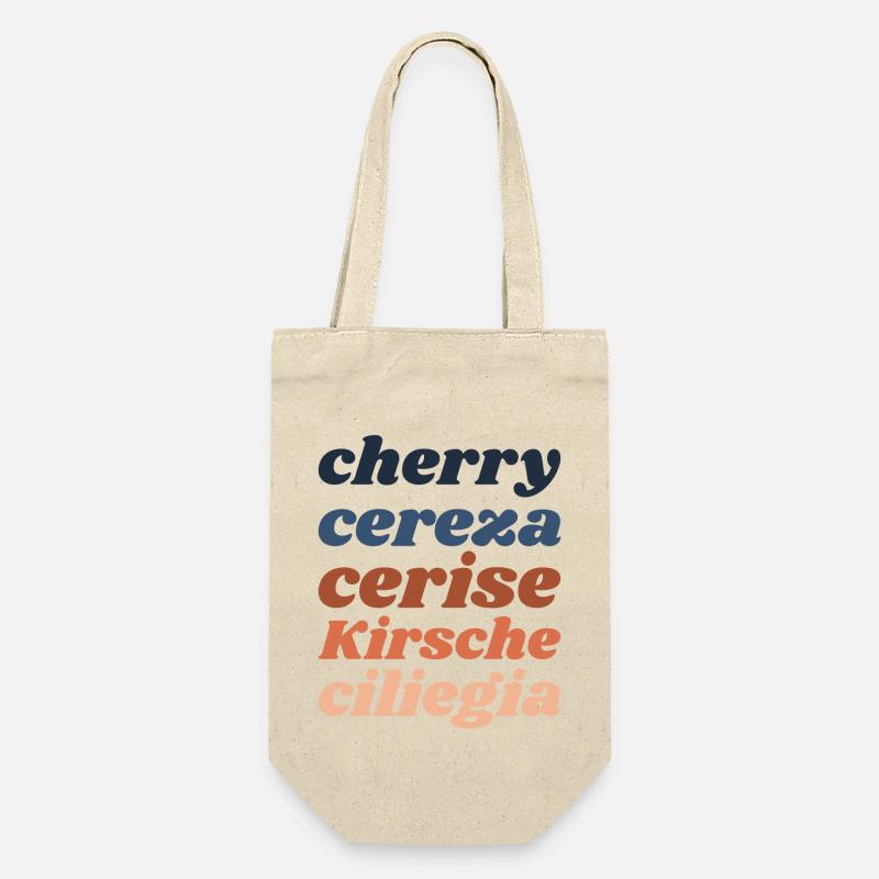 "Kirsche" - Schriftzug in 5 Sprachen - Geschenkbeutel für Flaschen - Natur