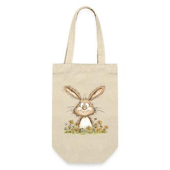 Drolliger Hase I Osterhase Häschen - Geschenkbeutel für Flaschen - Natur - Vorne