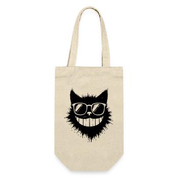 Cartoon Katze mit Sonnenbrille am Grinsen - Geschenkbeutel für Flaschen - Natur - Vorne