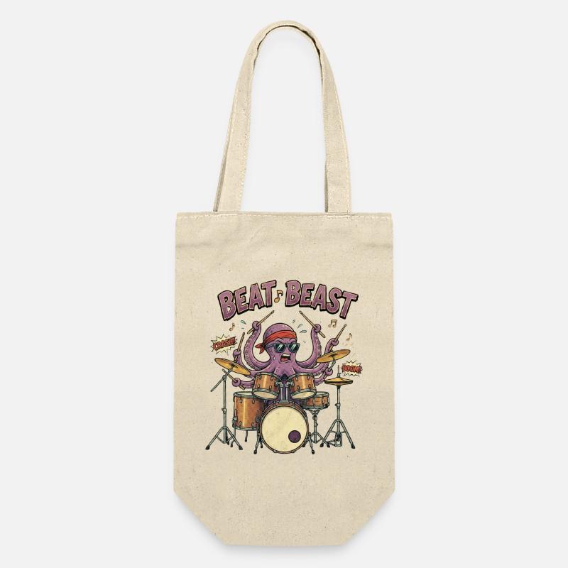 Beat Beast – Retro Comic Octopus Drummer Drum - Gift Bag for Bottles - nature