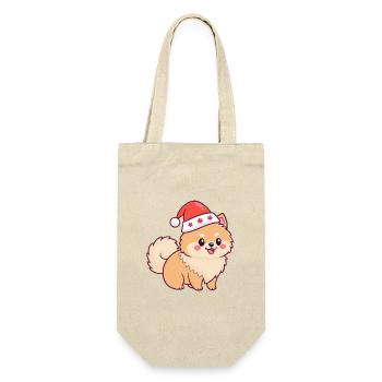 Pomeranian Dog Festive Weihnachtshut - Geschenkbeutel für Flaschen - Natur - Vorne