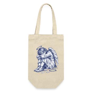Sad Angel | Hand Painted Drawing - Gift Bag for Bottles - nature - Front