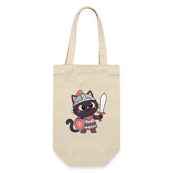 Katzenritter: Niedliches Schwert und Schild - Geschenkbeutel für Flaschen - Natur - Vorne