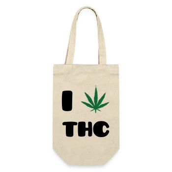 Ich liebe THC – Weed – Cannabis - Geschenkbeutel für Flaschen - Natur - Vorne