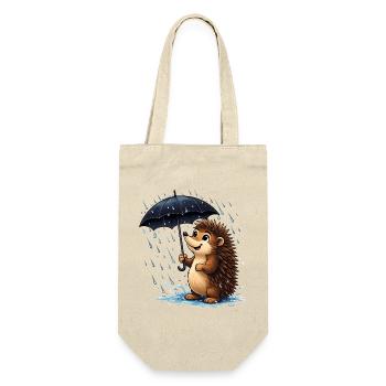 Cheerful hedgehog with umbrella in the rain - Gift Bag for Bottles - nature - Front