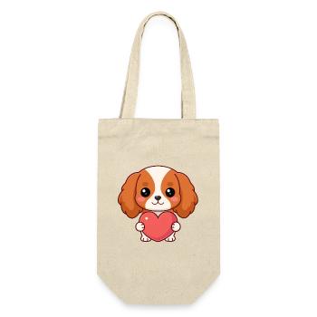 Süßer Hund mit rosa Herz - Geschenkbeutel für Flaschen - Natur - Vorne