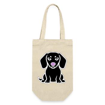 Dackel Hund Welpe Cartoon - Geschenkbeutel für Flaschen - Natur - Vorne