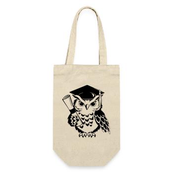 Clever owl with a doctor's hat and diploma - Gift Bag for Bottles - nature - Front