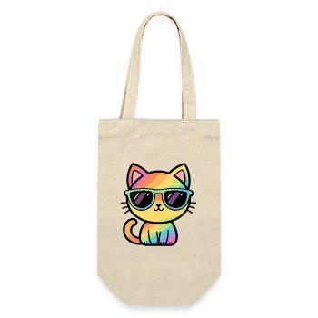 Coole Regenbogenkatzen-Pastell-Sonnenbrille - Geschenkbeutel für Flaschen - Natur - Vorne