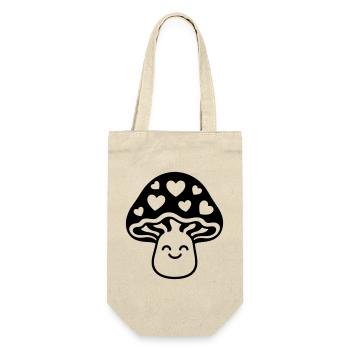 Süßer Pilz mit Herzen und Gesicht - Geschenkbeutel für Flaschen - Natur - Vorne