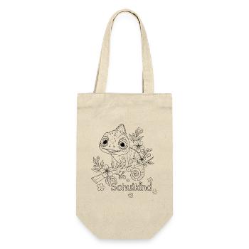 Schulkind - Chamäleon Blumen T-Shirt zum Ausmalen - Geschenkbeutel für Flaschen - Natur - Vorne