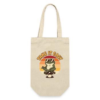 Nimm es locker, Retro Meditierender Frosch - Geschenkbeutel für Flaschen - Natur - Vorne
