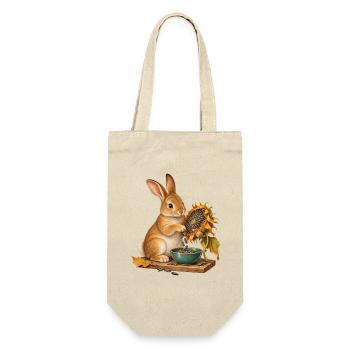 Kaninchen sammelt Sonnenblumensamen - Geschenkbeutel für Flaschen - Natur - Vorne