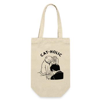 Katzenholische lustige Priesterkatze - Geschenkbeutel für Flaschen - Natur - Vorne