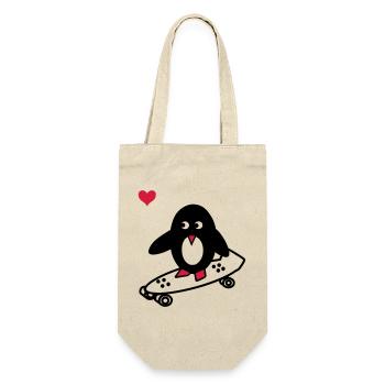 Skaterpinguin - Geschenkbeutel für Flaschen - Natur - Vorne