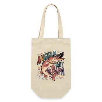Angeln mit Papa Hecht und Angelspruch - Geschenkbeutel für Flaschen - Natur - Vorne