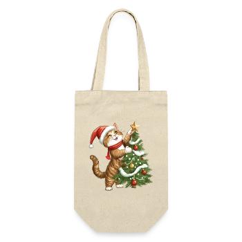 Katze Weihnachtsbaum Weihnachten Xmas Süß Lustig - Geschenkbeutel für Flaschen - Natur - Vorne