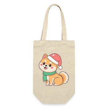 Shiba Weihnachten mit Hut und Schal - Geschenkbeutel für Flaschen - Natur - Vorne