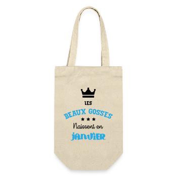 Cadeau naissance bébé garçon Janvier Beaux Gosses - Sac à bouteille - nature - Devant