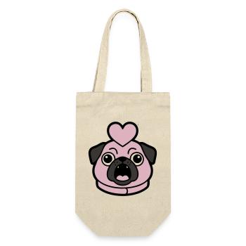 Mops Hund Herz Liebe Bellen - Geschenkbeutel für Flaschen - Natur - Vorne