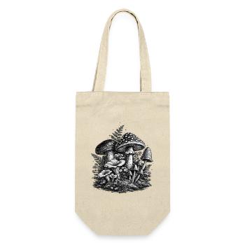 Vintage Waldpilze Linolschnitt - Geschenkbeutel für Flaschen - Natur - Vorne