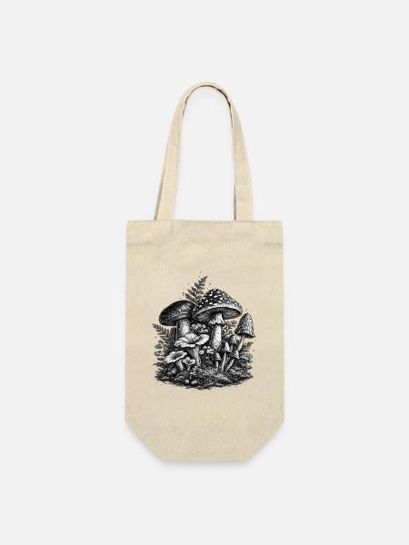 Vintage Waldpilze Linolschnitt - Geschenkbeutel für Flaschen - Natur