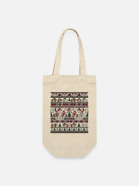 Meerschwein Weihnachts Strickdesign - Geschenkbeutel für Flaschen - Natur