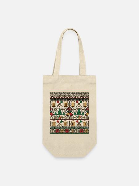 Weihnachts Bier Kneipe Strickdesign - Geschenkbeutel für Flaschen - Natur