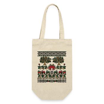 Weihnachts Olivenbauer Strickdesign - Geschenkbeutel für Flaschen - Natur - Vorne