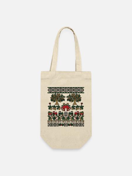Weihnachts Olivenbauer Strickdesign - Geschenkbeutel für Flaschen - Natur