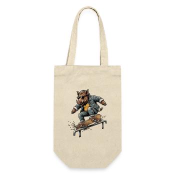 Skater Wildschwein - Geschenkbeutel für Flaschen - Natur - Vorne