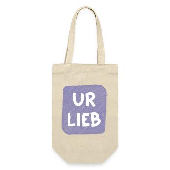 UR LIEB – Süßer Babyspruch zur Geburt Österreich - Geschenkbeutel für Flaschen - Natur - Vorne